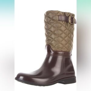 Storm by Cougar Women's Sassy Rain Boot, Size 6. Olive and Brown w/ Side Buckle